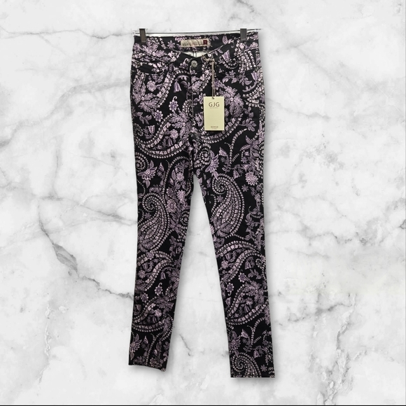 Gjg Denim - GJG Los Angeles Black & Purple Paisley Skinny Jeans NWT Size 3